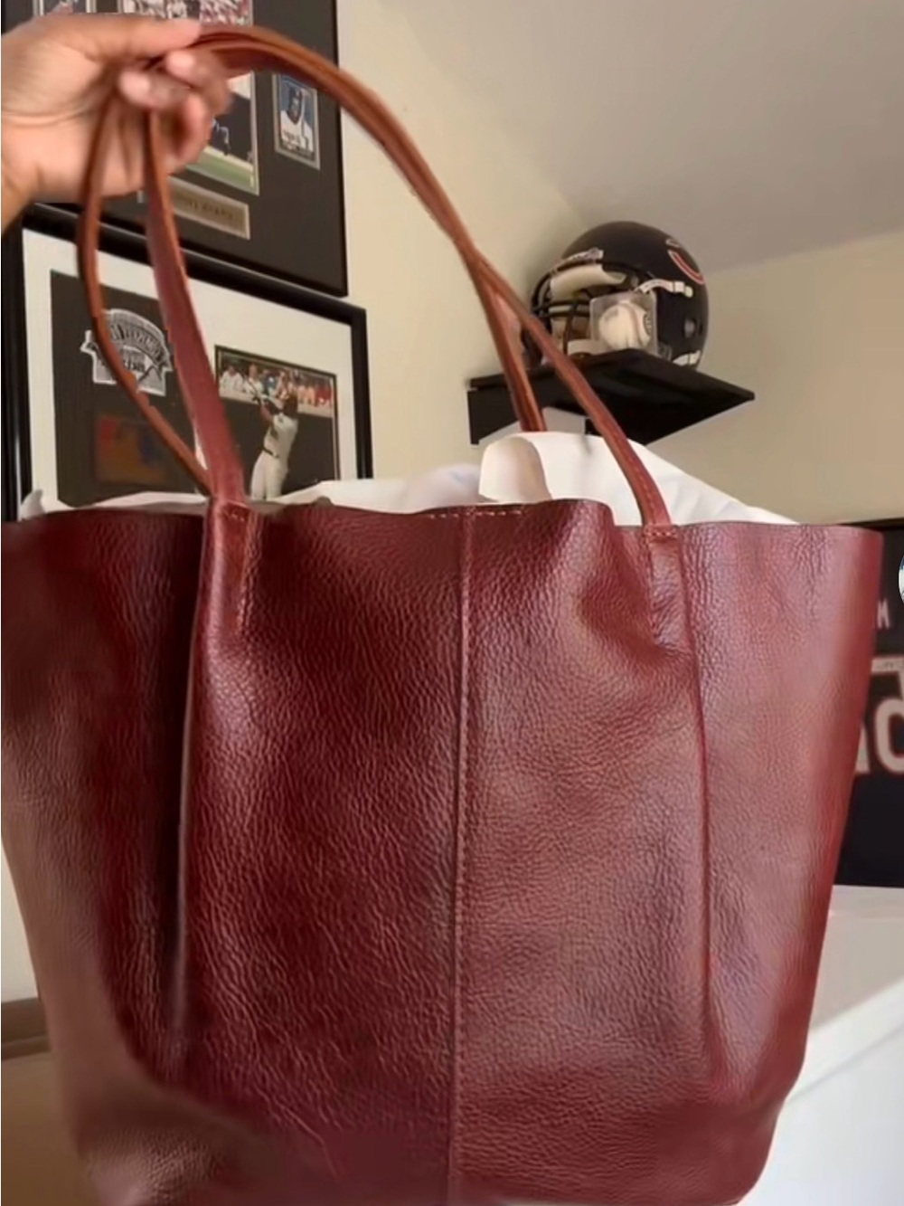 Portland Leather Burgundy Tote with Brown Straps